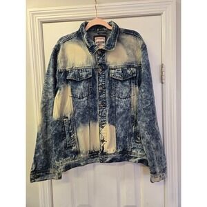 GS-115 Premium Mens Acid Wash Bleached Denim Trucker Jacket Blue XL Streetwear